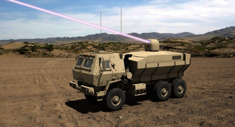 Illustration of a vehicle equipped with a laser weapon