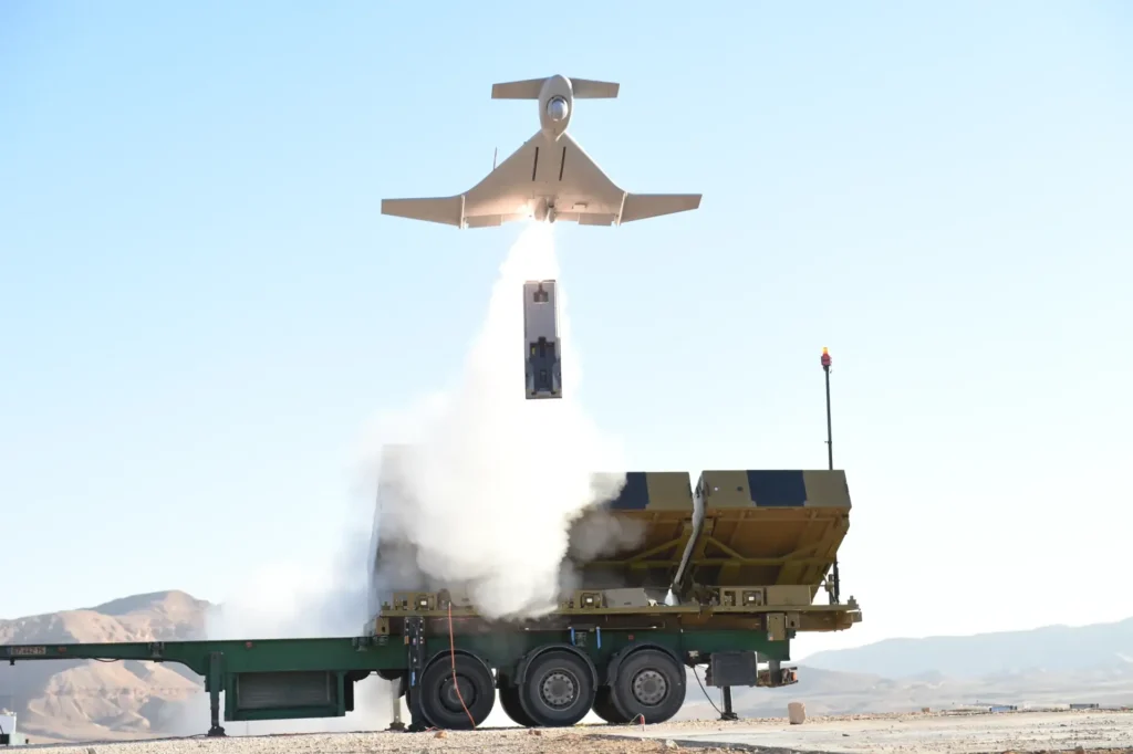 This is the IAI Harop, a loitering munition (suicide drone) developed by Israel Aerospace Industries.