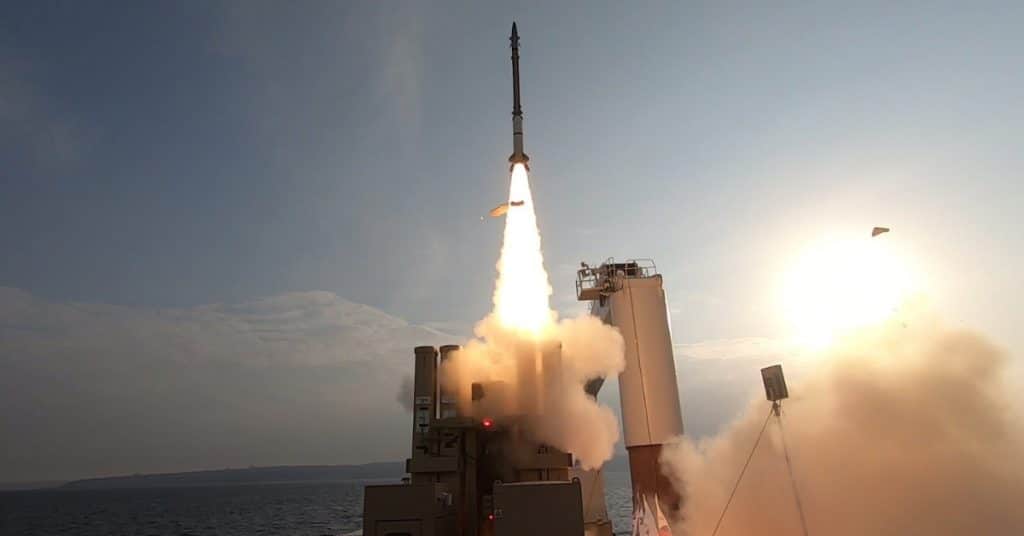 David's Sling being launched from an offshore ship