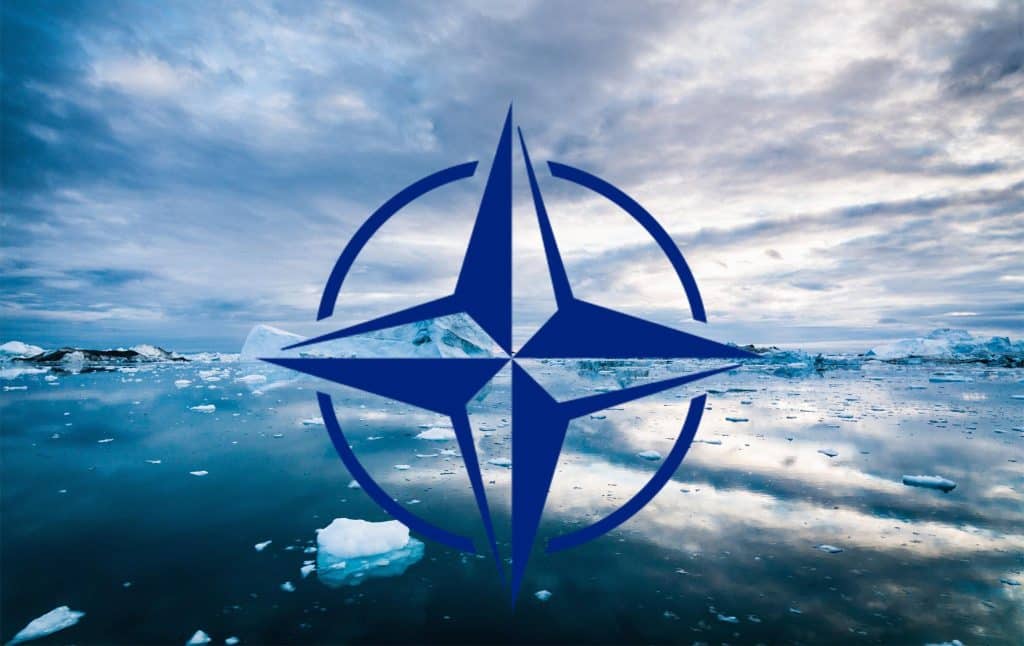 Logo of NATO flag with water and ice