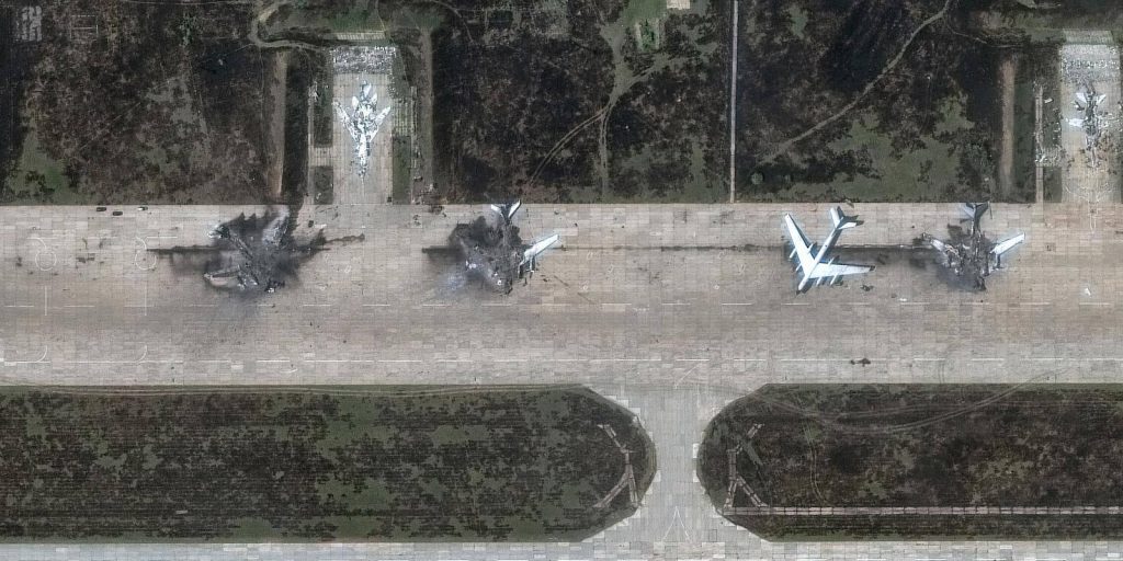 Aerial view of destroyed aircraft