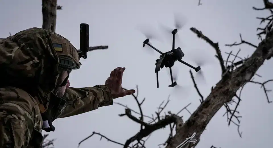 Ukrainian soldier with a drone