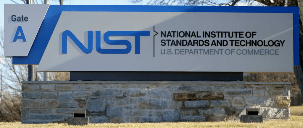 This is the institutional version of the logo, used on buildings, entrance signs, and official documents at NIST in Gaithersburg, Maryland, USA.
