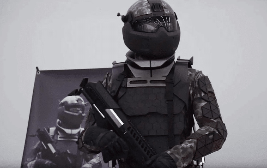 RATNIK-3 : A Russian military exoskeleton, presented by Russia as an advanced protection system, including a head-up display and enhanced ballistic protection.