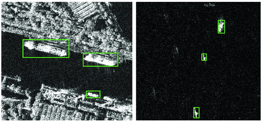 Synthetic Aperture Radar (SAR) ship detection images from the SAR Ship Detection Dataset (SSDD)
