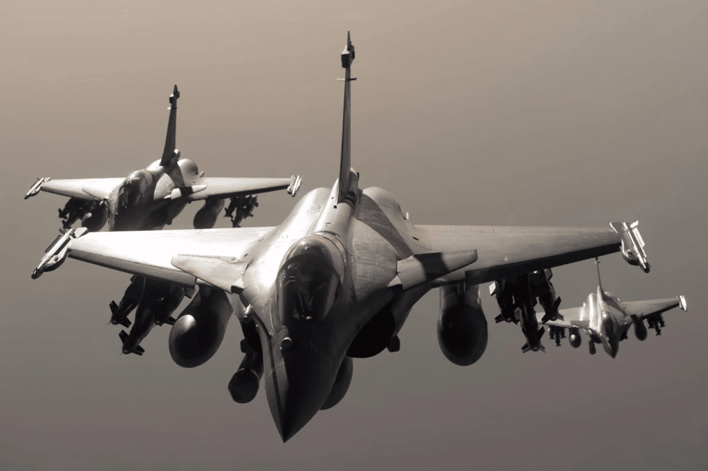 Three Dassault Rafale multirole fighter  in the air